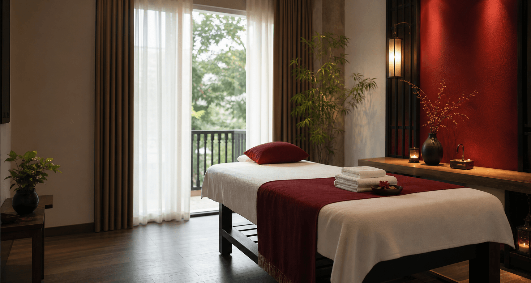 Phòng massage Tuệ Tâm sạch sẽ với giường đã chuẩn bị sẵn